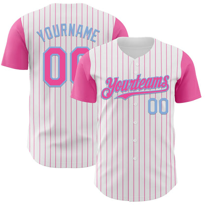 Custom White Pink Pinstripe Light Blue Authentic Two Tone Baseball Jersey - Sky-Custom