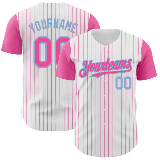 Custom White Pink Pinstripe Light Blue Authentic Two Tone Baseball Jersey - Sky-Custom