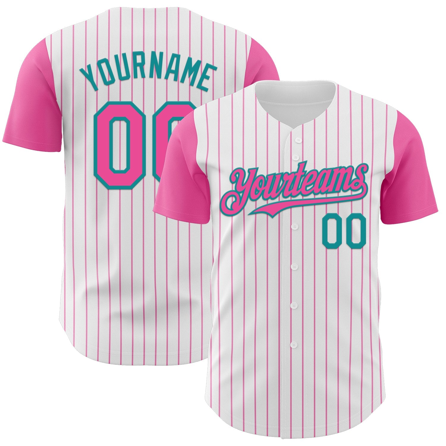 Custom White Pink Pinstripe Teal Authentic Two Tone Baseball Jersey - Sky-Custom