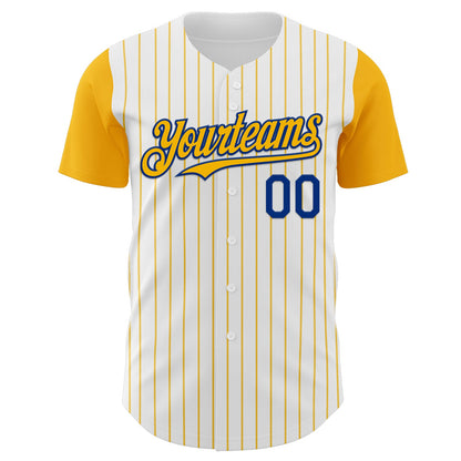 Custom White Gold Pinstripe Royal Authentic Two Tone Baseball Jersey - Sky-Custom