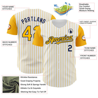 Custom White Gold Pinstripe Navy Authentic Two Tone Baseball Jersey - Sky-Custom