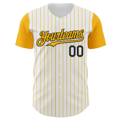 Custom White Gold Pinstripe Black Authentic Two Tone Baseball Jersey - Sky-Custom