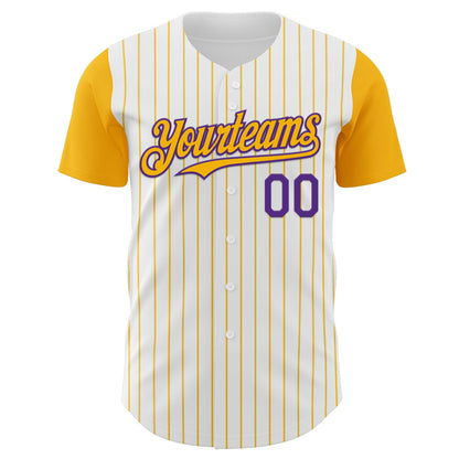 Custom White Gold Pinstripe Purple Authentic Two Tone Baseball Jersey - Sky-Custom