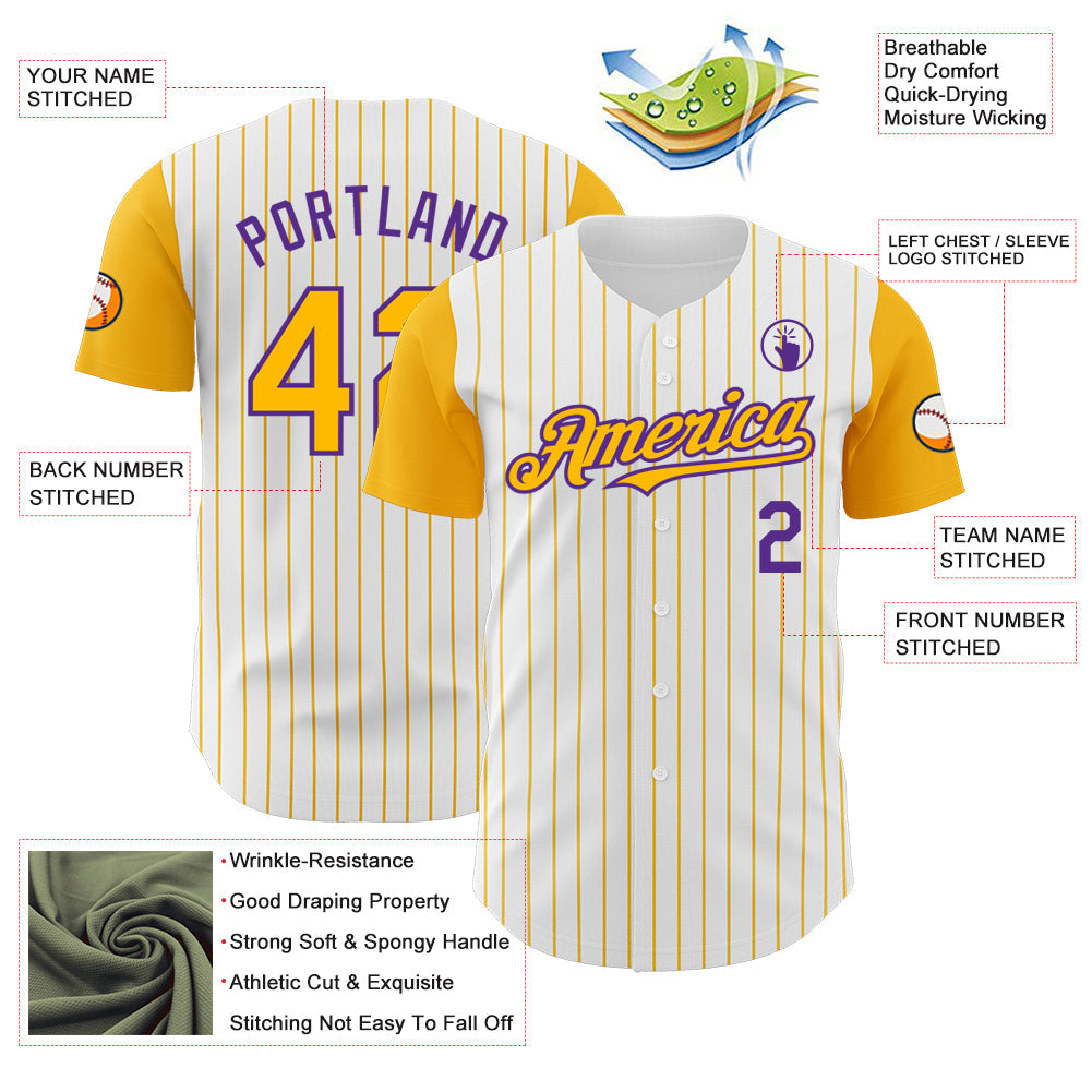 Custom White Gold Pinstripe Purple Authentic Two Tone Baseball Jersey - Sky-Custom