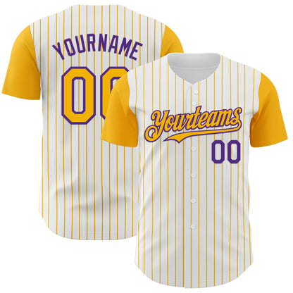 Custom White Gold Pinstripe Purple Authentic Two Tone Baseball Jersey - Sky-Custom