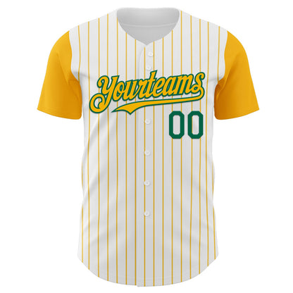Custom White Gold Pinstripe Kelly Green Authentic Two Tone Baseball Jersey - Sky-Custom