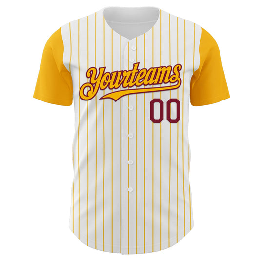 Custom White Gold Pinstripe Crimson Authentic Two Tone Baseball Jersey - Sky-Custom