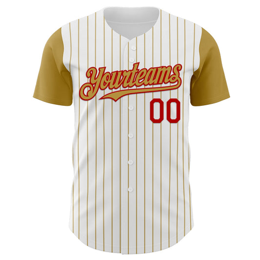 Custom White Old Gold Pinstripe Red Authentic Two Tone Baseball Jersey - Sky-Custom