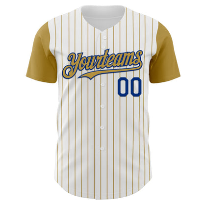 Custom White Old Gold Pinstripe Royal Authentic Two Tone Baseball Jersey - Sky-Custom