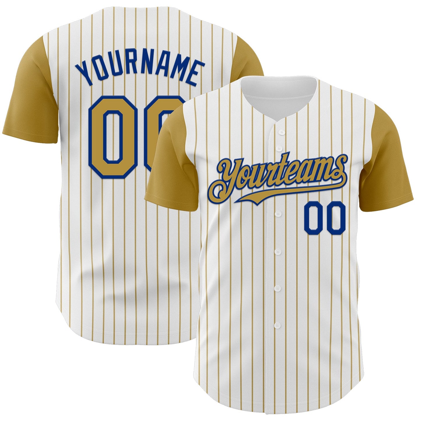 Custom White Old Gold Pinstripe Royal Authentic Two Tone Baseball Jersey - Sky-Custom