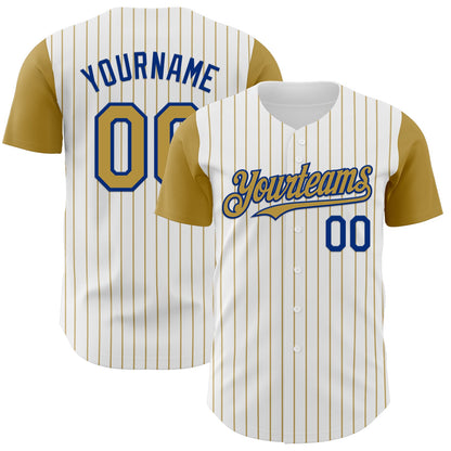 Custom White Old Gold Pinstripe Royal Authentic Two Tone Baseball Jersey - Sky-Custom