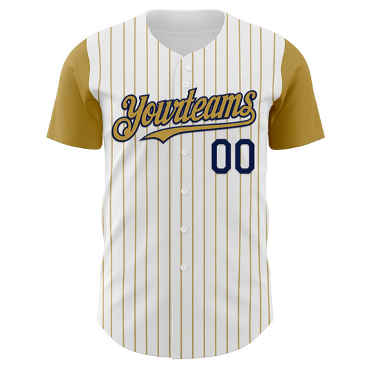Custom White Old Gold Pinstripe Navy Authentic Two Tone Baseball Jersey - Sky-Custom