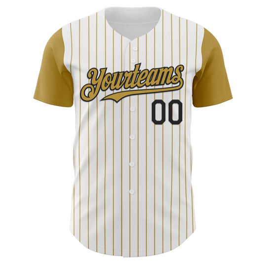 Custom White Old Gold Pinstripe Black Authentic Two Tone Baseball Jersey - Sky-Custom