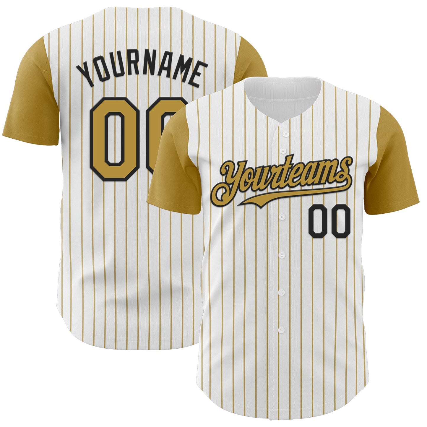 Custom White Old Gold Pinstripe Black Authentic Two Tone Baseball Jersey - Sky-Custom