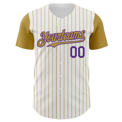 Custom White Old Gold Pinstripe Purple Authentic Two Tone Baseball Jersey - Sky-Custom