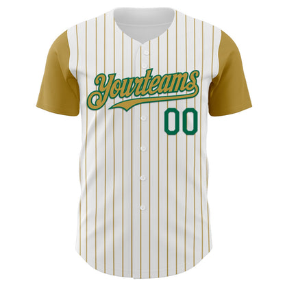 Custom White Old Gold Pinstripe Kelly Green Authentic Two Tone Baseball Jersey - Sky-Custom