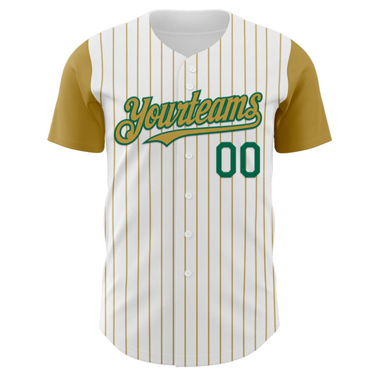 Custom White Old Gold Pinstripe Kelly Green Authentic Two Tone Baseball Jersey - Sky-Custom