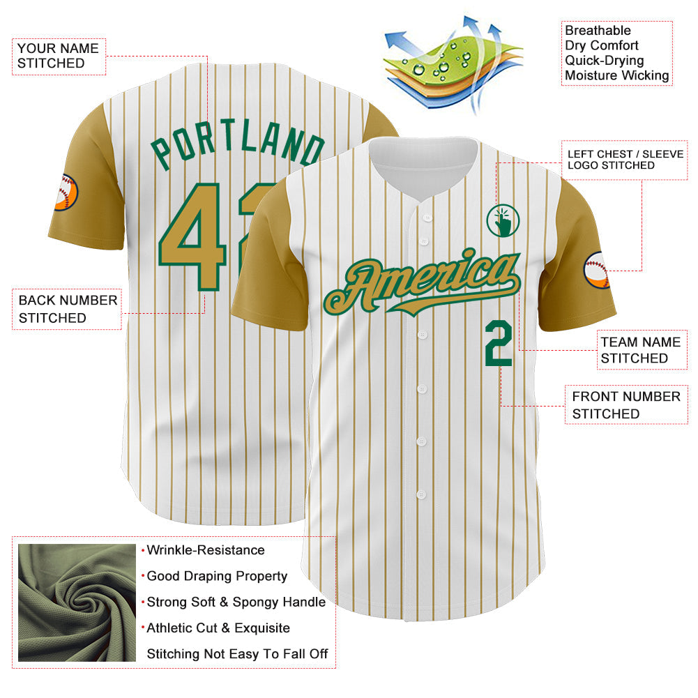 Custom White Old Gold Pinstripe Kelly Green Authentic Two Tone Baseball Jersey - Sky-Custom