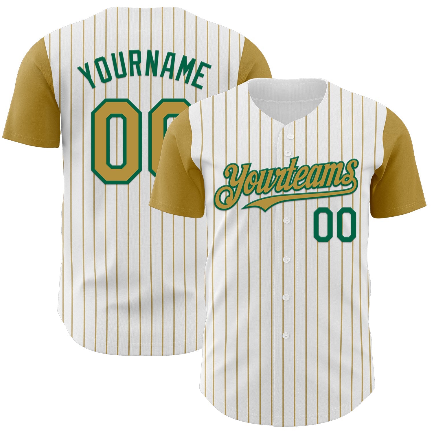 Custom White Old Gold Pinstripe Kelly Green Authentic Two Tone Baseball Jersey - Sky-Custom