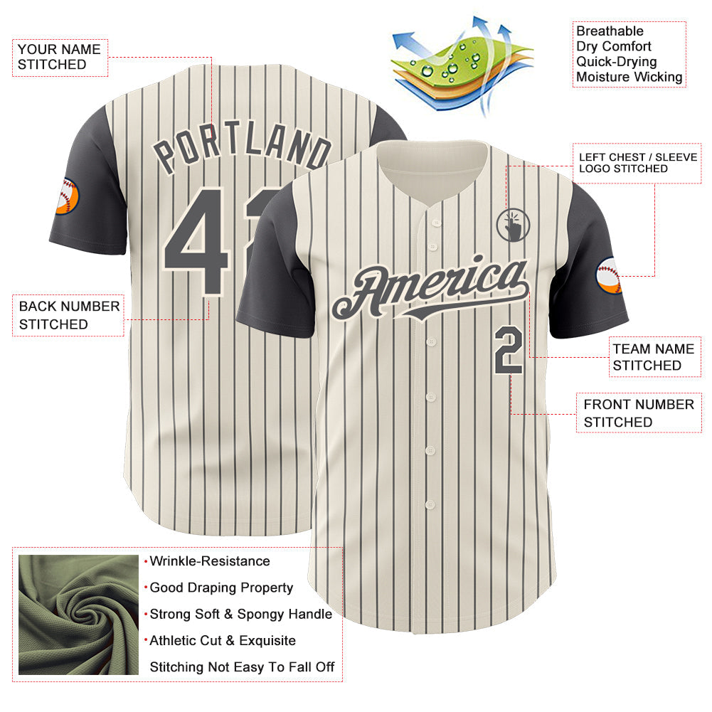Custom Cream Steel Gray Pinstripe Steel Gray Authentic Two Tone Baseball Jersey - Sky-Custom