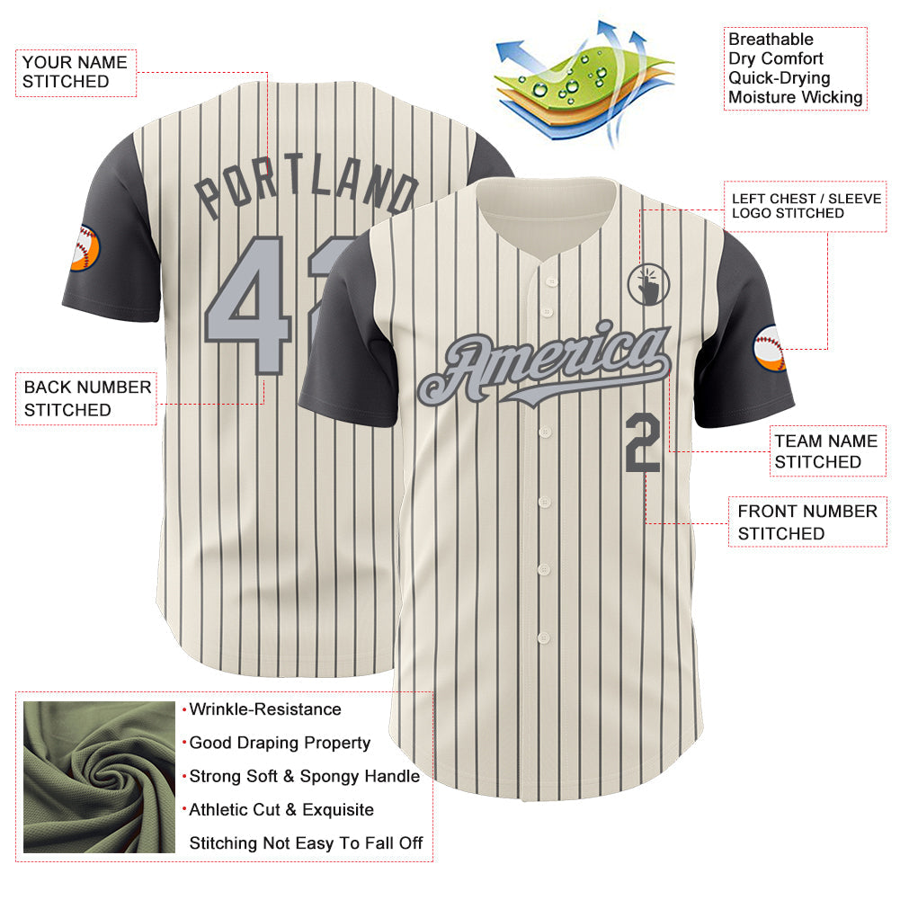 Custom Cream Steel Gray Pinstripe Gray Authentic Two Tone Baseball Jersey - Sky-Custom