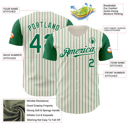 Custom Cream Kelly Green Pinstripe Kelly Green Authentic Two Tone Baseball Jersey - Sky-Custom