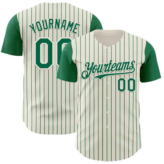 Custom Cream Kelly Green Pinstripe Kelly Green Authentic Two Tone Baseball Jersey - Sky-Custom