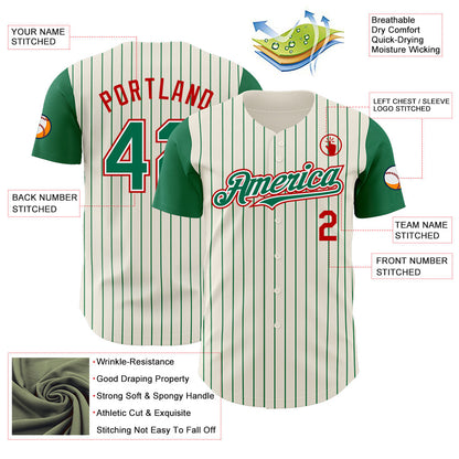Custom Cream Kelly Green Pinstripe White-Red Authentic Two Tone Baseball Jersey - Sky-Custom
