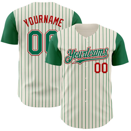 Custom Cream Kelly Green Pinstripe White-Red Authentic Two Tone Baseball Jersey - Sky-Custom