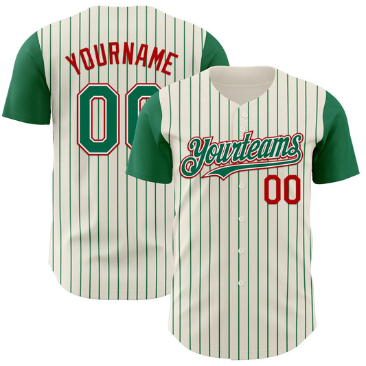 Custom Cream Kelly Green Pinstripe White-Red Authentic Two Tone Baseball Jersey - Sky-Custom