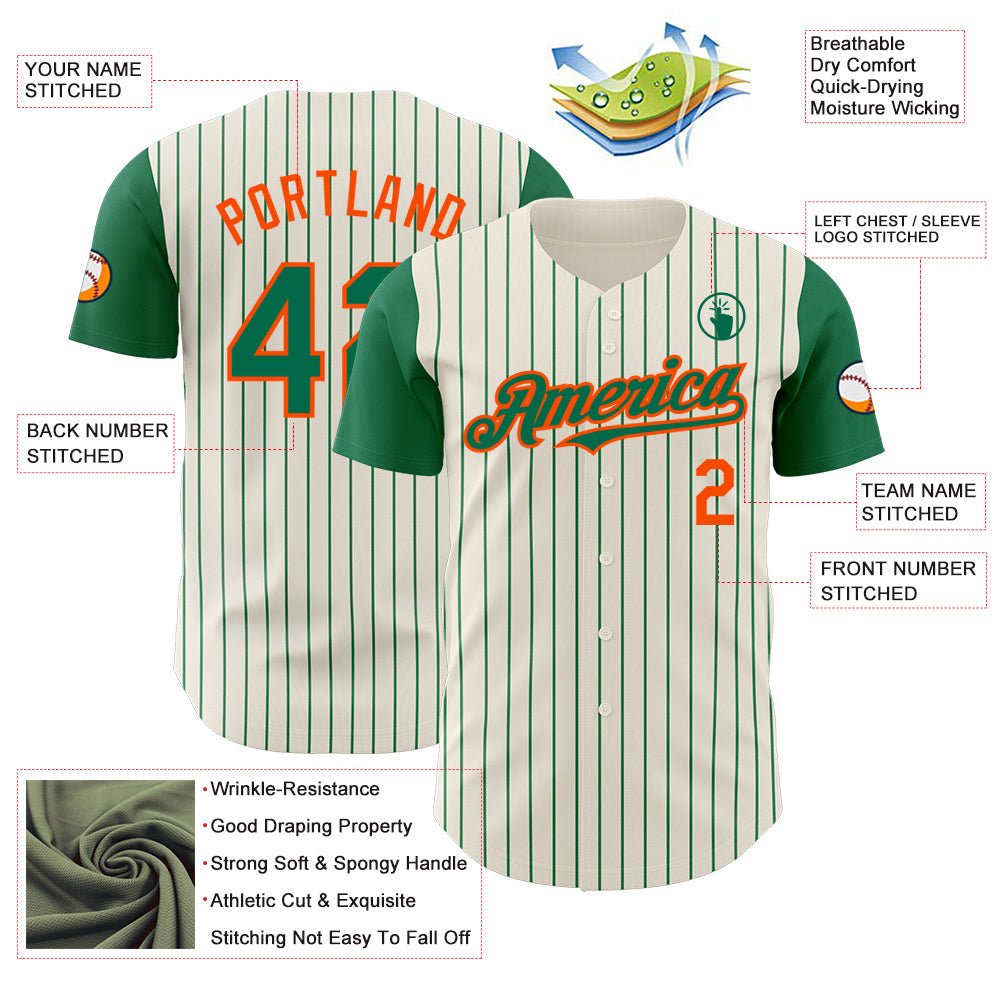 Custom Cream Kelly Green Pinstripe Orange Authentic Two Tone Baseball Jersey - Sky-Custom