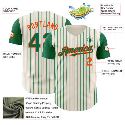 Custom Cream Kelly Green Pinstripe Orange Authentic Two Tone Baseball Jersey - Sky-Custom