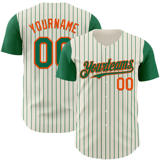 Custom Cream Kelly Green Pinstripe Orange Authentic Two Tone Baseball Jersey - Sky-Custom