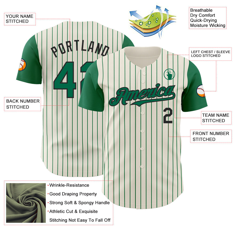 Custom Cream Kelly Green Pinstripe Black Authentic Two Tone Baseball Jersey - Sky-Custom