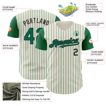 Custom Cream Kelly Green Pinstripe Black Authentic Two Tone Baseball Jersey - Sky-Custom
