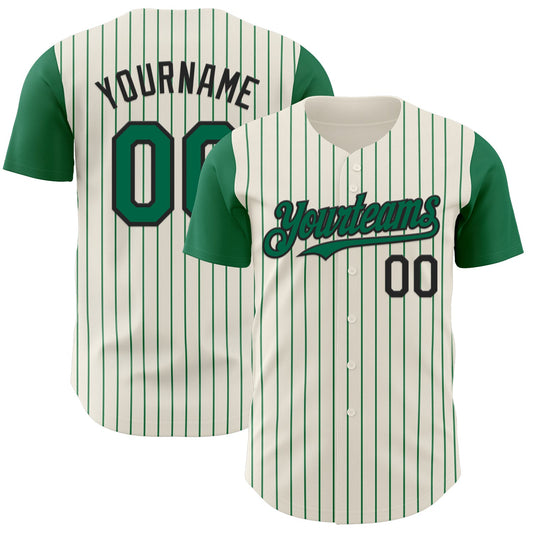 Custom Cream Kelly Green Pinstripe Black Authentic Two Tone Baseball Jersey - Sky-Custom