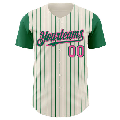 Custom Cream Kelly Green Pinstripe Pink Authentic Two Tone Baseball Jersey - Sky-Custom