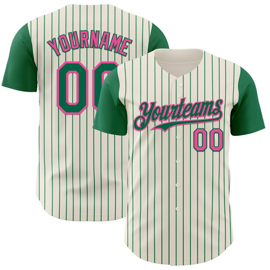 Custom Cream Kelly Green Pinstripe Pink Authentic Two Tone Baseball Jersey - Sky-Custom