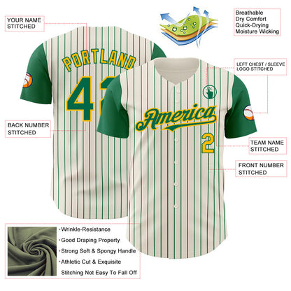 Custom Cream Kelly Green Pinstripe Gold Authentic Two Tone Baseball Jersey - Sky-Custom