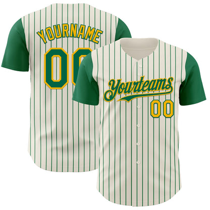 Custom Cream Kelly Green Pinstripe Gold Authentic Two Tone Baseball Jersey - Sky-Custom