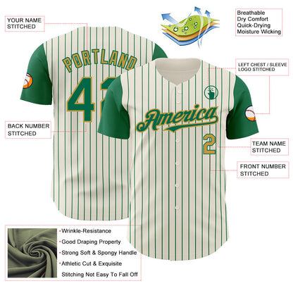 Custom Cream Kelly Green Pinstripe Old Gold Authentic Two Tone Baseball Jersey - Sky-Custom