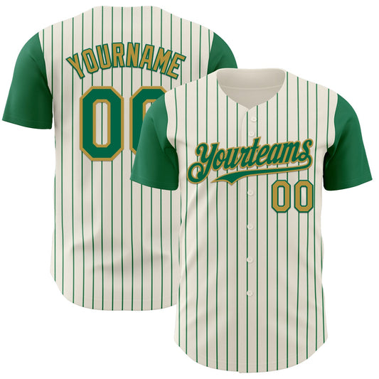 Custom Cream Kelly Green Pinstripe Old Gold Authentic Two Tone Baseball Jersey - Sky-Custom