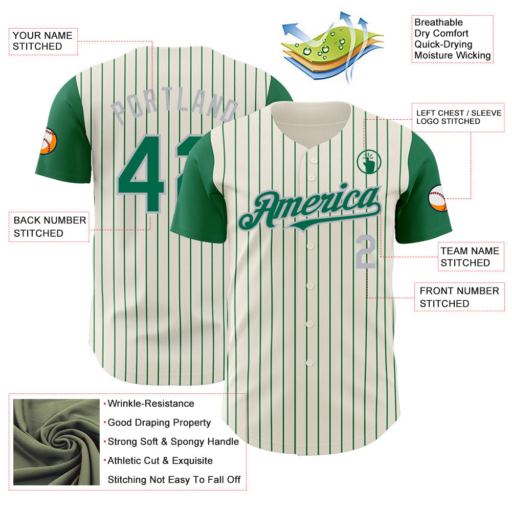 Custom Cream Kelly Green Pinstripe Gray Authentic Two Tone Baseball Jersey - Sky-Custom