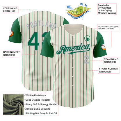 Custom Cream Kelly Green Pinstripe Gray Authentic Two Tone Baseball Jersey - Sky-Custom
