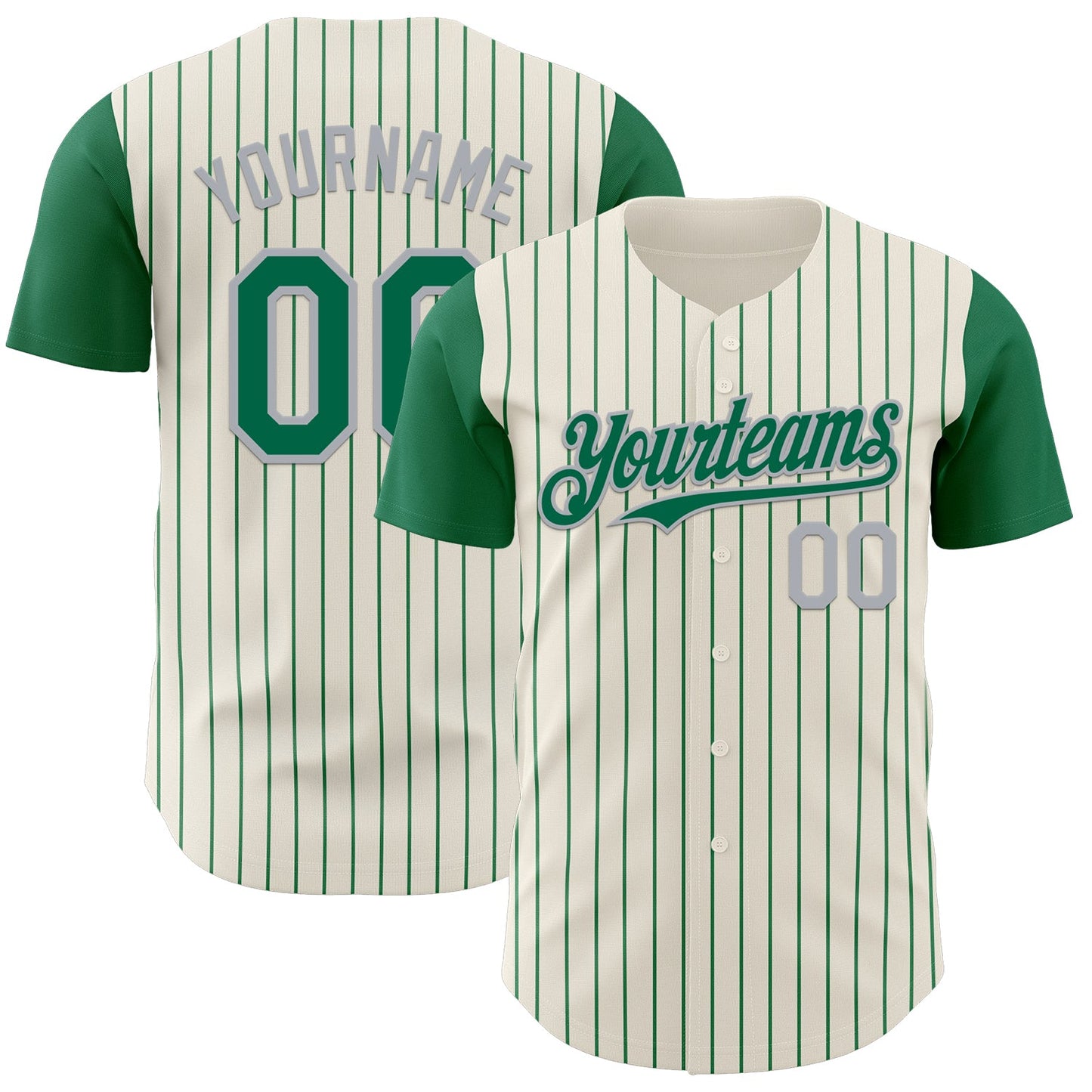 Custom Cream Kelly Green Pinstripe Gray Authentic Two Tone Baseball Jersey - Sky-Custom