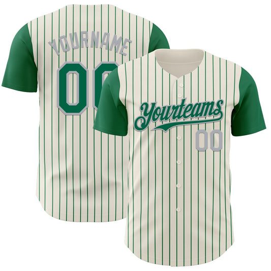 Custom Cream Kelly Green Pinstripe Gray Authentic Two Tone Baseball Jersey - Sky-Custom