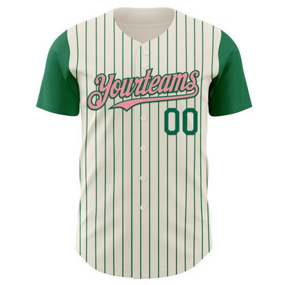 Custom Cream Kelly Green Pinstripe Medium Pink Authentic Two Tone Baseball Jersey - Sky-Custom