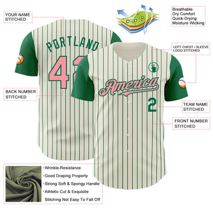 Custom Cream Kelly Green Pinstripe Medium Pink Authentic Two Tone Baseball Jersey - Sky-Custom