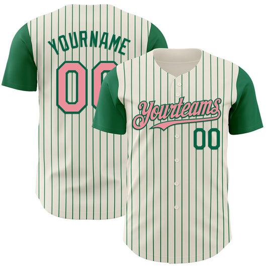 Custom Cream Kelly Green Pinstripe Medium Pink Authentic Two Tone Baseball Jersey - Sky-Custom