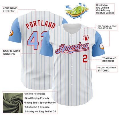 Custom White Light Blue Pinstripe Red Authentic Two Tone Baseball Jersey - Sky-Custom